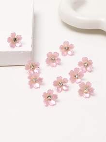 10 件裝女孩閃亮水鑽花朵髮帶和髮夾適合日常佩戴、派對、婚禮、伴娘或度假 - 粉色 - 查看 2