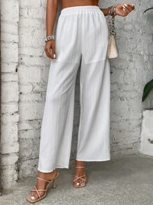 SHEIN LUNE Solid Wide Leg Trousers - White - View 3