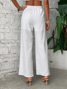SHEIN LUNE Solid Wide Leg Trousers - White - View 2