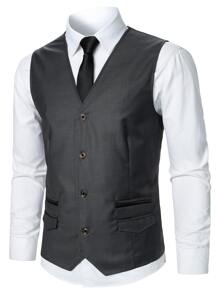 Manfinity Mode 男士1入組前紐扣馬甲 - 深灰色 - 查看 3