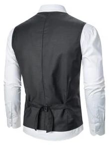 Manfinity Mode 男士1入組前紐扣馬甲 - 深灰色 - 查看 2