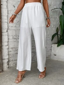 SHEIN LUNE Solid Wide Leg Trousers - White - View 5