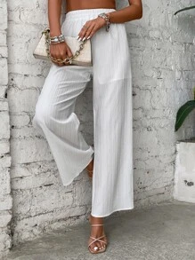 SHEIN LUNE Solid Wide Leg Trousers - White - View 6