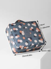 1pc Floral Print Makeup Bag, Letter Patch Decor Toiletry Bag ,Travel Beauty Bag, Portable Cosmetic Bag, Waterproof Wash Bag Brush Organizer, Travel Essentials - Blue - View 5