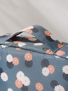 1pc Floral Print Makeup Bag, Letter Patch Decor Toiletry Bag ,Travel Beauty Bag, Portable Cosmetic Bag, Waterproof Wash Bag Brush Organizer, Travel Essentials - Blue - View 9