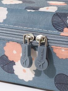 1pc Floral Print Makeup Bag, Letter Patch Decor Toiletry Bag ,Travel Beauty Bag, Portable Cosmetic Bag, Waterproof Wash Bag Brush Organizer, Travel Essentials - Blue - View 10