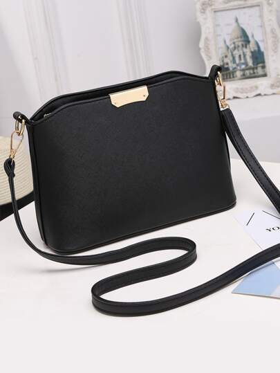 Artificial Leather Crossbody Bag, Women's Zipper Shoulder Bag New Casual Shell Crossbody Women Shoulder Bag Fashion Handbag Ladies Party Bag Solid Color Crossbody Bag, Metal Decor Shoulder Purse, Women's PU Leather Textured Bag