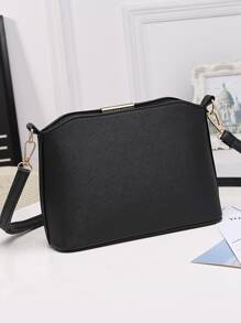 Bolso cruzado artificial, bolso de hombro con cremallera de moda para mujer, nuevo bolso cruzado informal de concha, bolso de hombro para mujer, bolso de moda, bolso de fiesta para mujer, bolso cruzado de color sólido, bolso de hombro con decoración de metal, bolso texturizado de PU para mujer