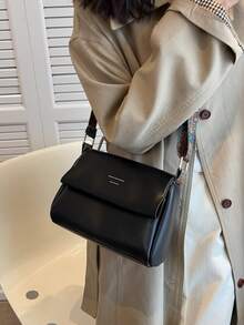 Small Flap Square Bag Stitch Detail Minimalist - Black - View 1