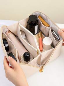 1pc Plain Makeup Bag , Travel Essentials - Beige - View 2