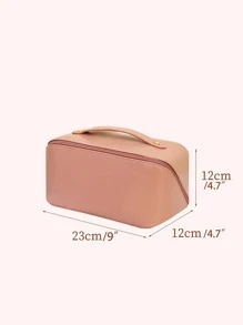 1pc Plain Makeup Bag , Travel Essentials - Beige - View 3