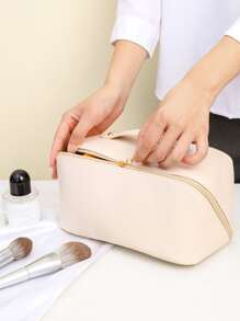 1pc Plain Makeup Bag , Travel Essentials - Beige - View 4