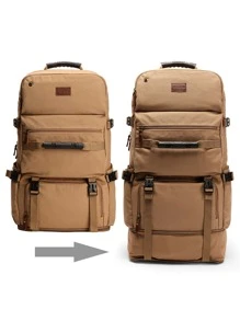 80L Large Capacity Backpack Multifunction Canvas Luggage Backpacks Men Travel Bag Mountaineering Bag - Khaki - View 1