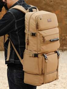 80L Large Capacity Backpack Multifunction Canvas Luggage Backpacks Men Travel Bag Mountaineering Bag - Khaki - View 2