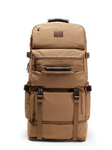 80L Large Capacity Backpack Multifunction Canvas Luggage Backpacks Men Travel Bag Mountaineering Bag - Khaki - View 4