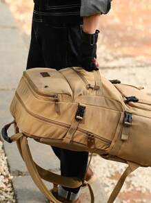 80L Large Capacity Backpack Multifunction Canvas Luggage Backpacks Men Travel Bag Mountaineering Bag - Khaki - View 5