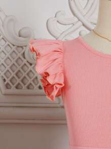 SHEIN Girls Ruffle Trim Tee & Butterfly Appliques Mesh Skirt - Multicolor - View 2