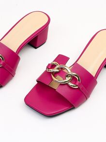 Sandali con tacco alto e catena decorativa da donna per primavera/estate, sandali mulo fucsia accesi e alla moda - Fucsia - Visualizzare 4