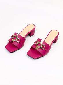 Sandali con tacco alto e catena decorativa da donna per primavera/estate, sandali mulo fucsia accesi e alla moda - Fucsia - Visualizzare 6