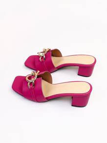Sandali con tacco alto e catena decorativa da donna per primavera/estate, sandali mulo fucsia accesi e alla moda - Fucsia - Visualizzare 7