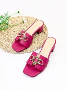 Sandali con tacco alto e catena decorativa da donna per primavera/estate, sandali mulo fucsia accesi e alla moda - Fucsia - Visualizzare 9
