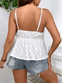 Dreamara Top de tirantes con bordado con ojal con cordón delantero - Blanco - Ver 2