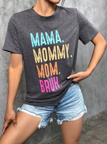 SHEIN LUNE 字母圖案T恤 - 灰色 - 查看 4