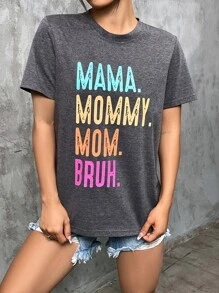 SHEIN LUNE 字母圖案T恤 - 灰色 - 查看 6