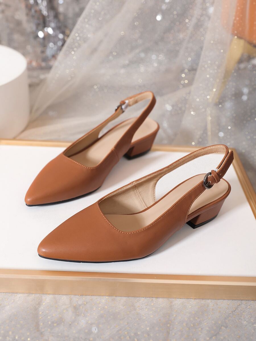 Women Point Toe Flats, Elegant Brown Slingback Flats - Brown - View 1
