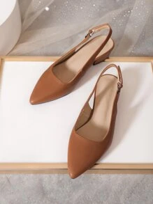 Women Point Toe Flats, Elegant Brown Slingback Flats - Brown - View 4