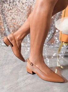 Women Point Toe Flats, Elegant Brown Slingback Flats - Brown - View 6