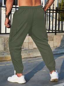 Manfinity Homme Men Flap Pocket Side Drawstring Waist Cargo Trousers - Army Green - View 2