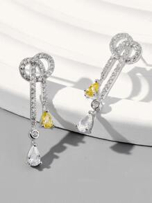 Cubic Zirconia Water-drop Silver Earrings - Silver - View 1