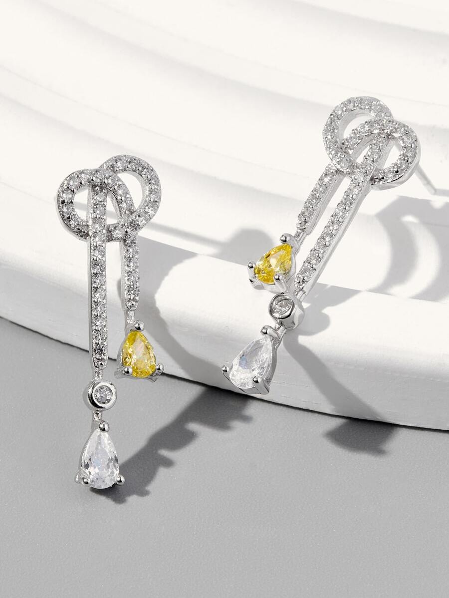 Cubic Zirconia Water-drop Silver Earrings - Silver - View 1