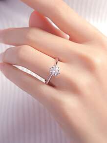AIHUASI 1 chiếc nhẫn đính hôn kim cương Moissanite lấp lánh không màu cắt tròn 925 tinh xảo do phòng thí nghiệm tạo ra 6,5*6,5mm 1,0Ct dành cho nữ Nhẫn cưới Trang sức cao cấp Quà tặng ngày lễ tình nhân kèm Chứng chỉ GRA - Bạc - Xem 3