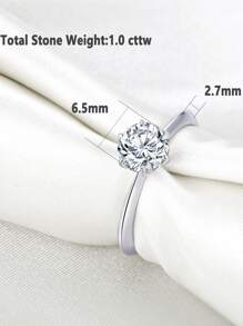 AIHUASI 1 chiếc nhẫn đính hôn kim cương Moissanite lấp lánh không màu cắt tròn 925 tinh xảo do phòng thí nghiệm tạo ra 6,5*6,5mm 1,0Ct dành cho nữ Nhẫn cưới Trang sức cao cấp Quà tặng ngày lễ tình nhân kèm Chứng chỉ GRA - Bạc - Xem 5