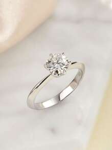 AIHUASI 1 chiếc nhẫn đính hôn kim cương Moissanite lấp lánh không màu cắt tròn 925 tinh xảo do phòng thí nghiệm tạo ra 6,5*6,5mm 1,0Ct dành cho nữ Nhẫn cưới Trang sức cao cấp Quà tặng ngày lễ tình nhân kèm Chứng chỉ GRA - Bạc - Xem 4