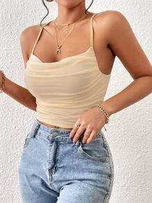 SHEIN Essnce 素色褶邊吊帶上衣 - 杏色 - 查看 4