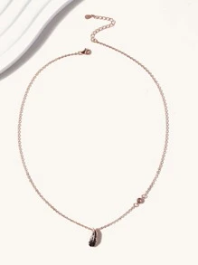 1入組925銀鋯石點綴黑色羽毛吊墜項鍊 - 玫瑰金 - 查看 2