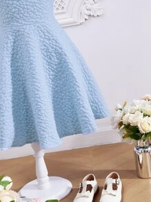 SHEIN 女孩素色鏤空後綁帶蝴蝶結無袖連衣裙 - 淺藍色 - 查看 4