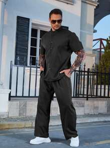 Manfinity RSRT Bộ hai mảnh Nam Nút phía trước màu trơn Giải trí - màu đen - Xem 8