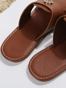 女士金屬裝飾鏤空平底時尚棕色涼拖 - 鏽棕色 - 查看 5