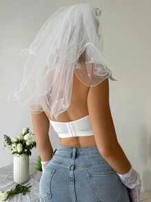 蕾絲拼接鋼圈文胸 - 白色 - 查看 2