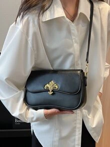 Túi đeo vai nắp vừa bằng kim loại trang trí thanh lịch, hợp thời trang dành cho phụ nữ thanh lịch - màu đen - Xem 3