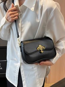 Túi đeo vai nắp vừa bằng kim loại trang trí thanh lịch, hợp thời trang dành cho phụ nữ thanh lịch - màu đen - Xem 4