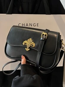 Túi đeo vai nắp vừa bằng kim loại trang trí thanh lịch, hợp thời trang dành cho phụ nữ thanh lịch - màu đen - Xem 5