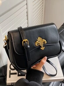 Túi đeo vai nắp vừa bằng kim loại trang trí thanh lịch, hợp thời trang dành cho phụ nữ thanh lịch - màu đen - Xem 6