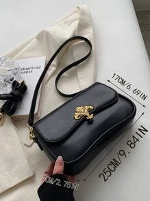 Túi đeo vai nắp vừa bằng kim loại trang trí thanh lịch, hợp thời trang dành cho phụ nữ thanh lịch - màu đen - Xem 7