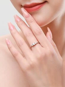 Anello Nuziale In Argento Decorato Con Zirconi Cubici Per Donne, Gioiello Nuziale Elegante Per Matrimonio E Fidanzamento - Argento - Visualizzare 3