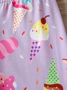 SHEIN 小女童冰淇淋印花緊身打底褲 - 紫色 - 查看 4